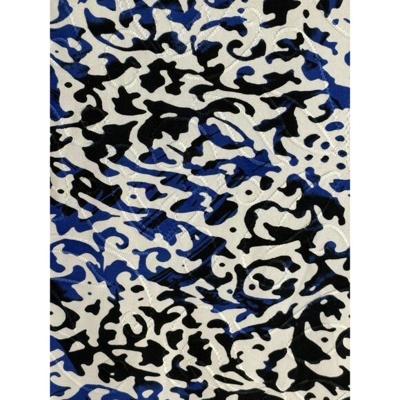 My Collections White Royal Blue Black Stretch 3/4 Sleeve Blouse Woman’s Large - Picture 6 of 8